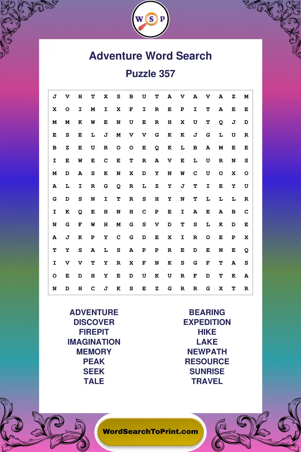 Adventure Word Search Puzzle 357