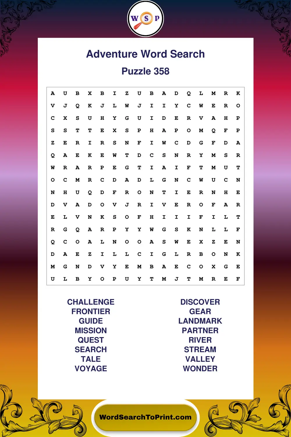 Adventure Word Search Puzzle 358