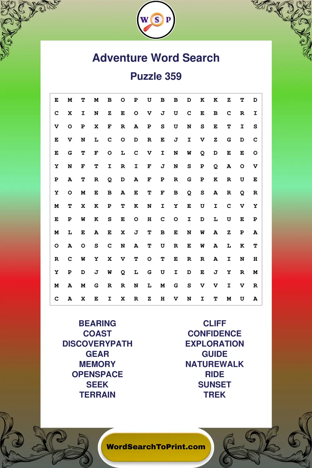 Adventure Word Search Puzzle 359