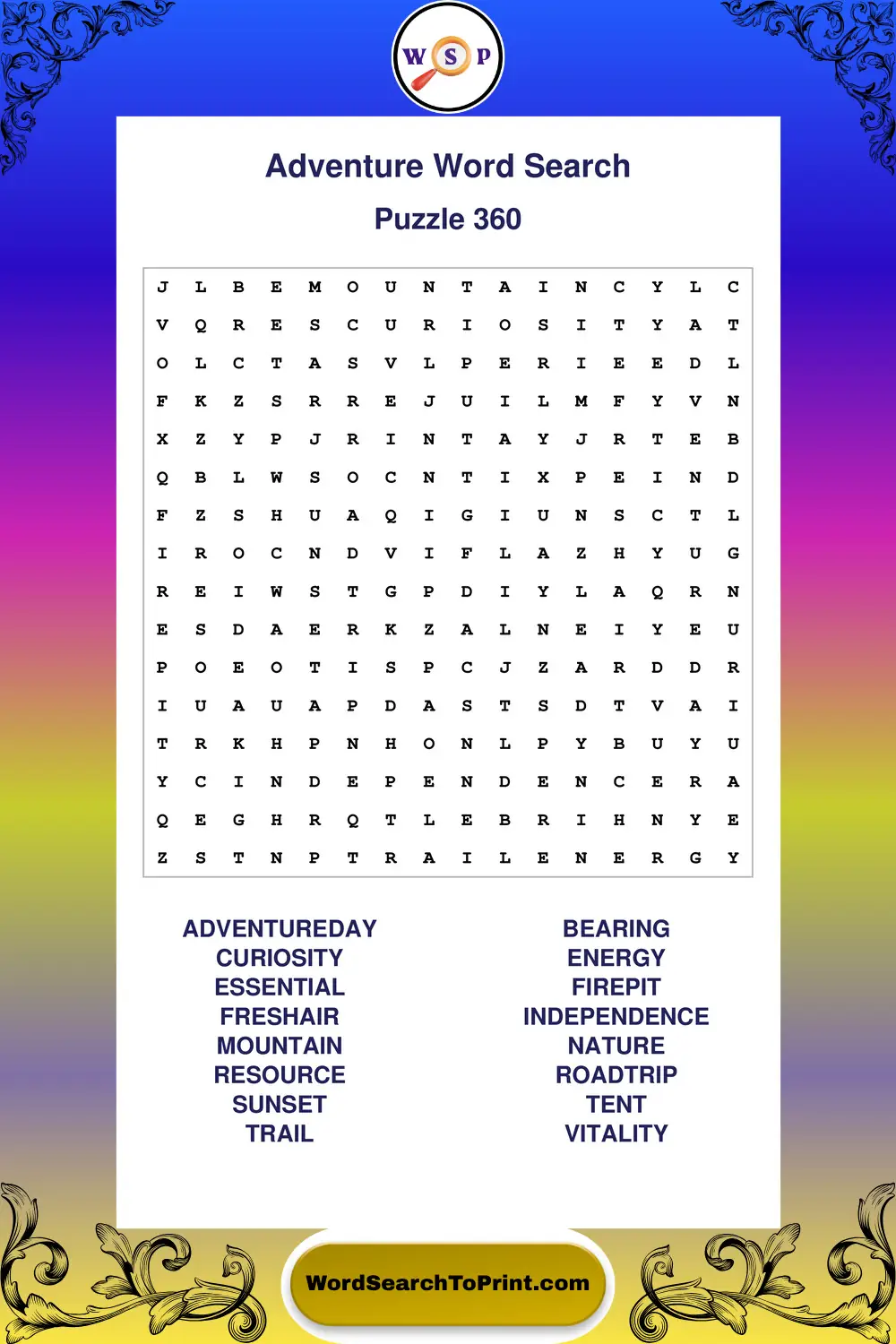 Adventure Word Search Puzzle 360