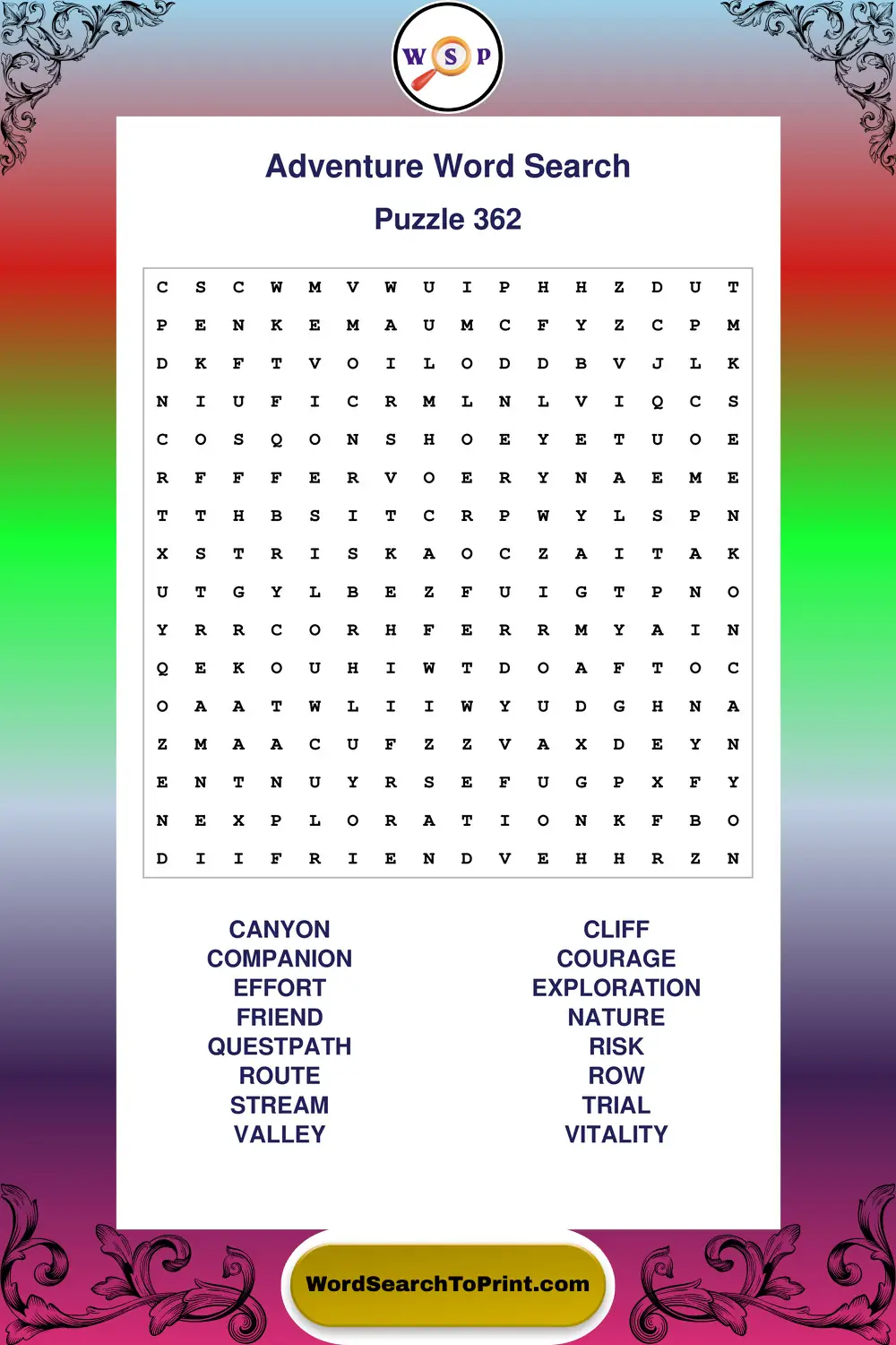 Adventure Word Search Puzzle 362