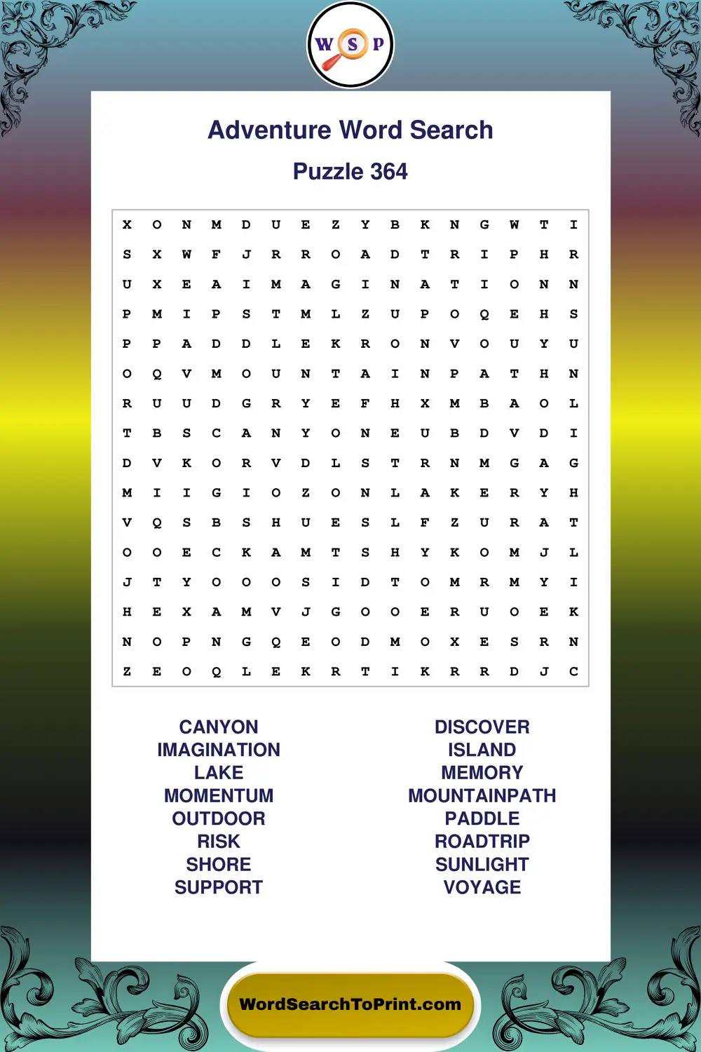 Adventure Word Search Puzzle 364