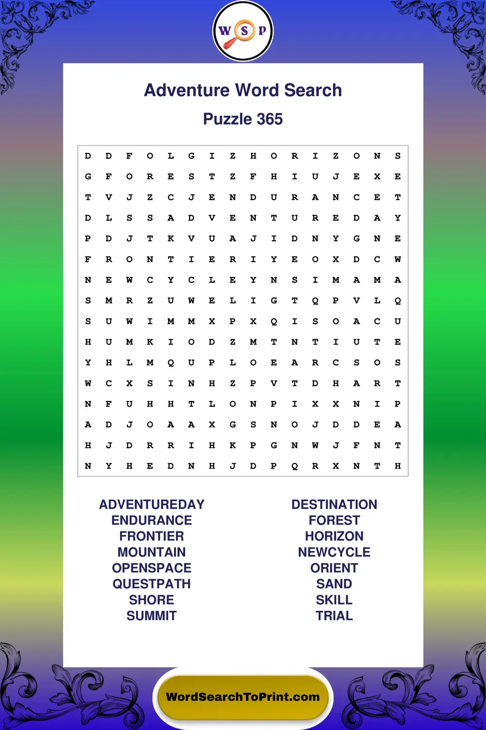 Adventure Word Search Puzzle 365