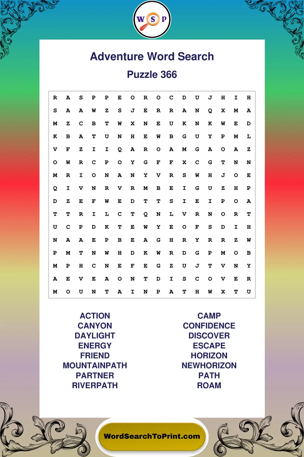 Adventure Word Search Puzzle 366