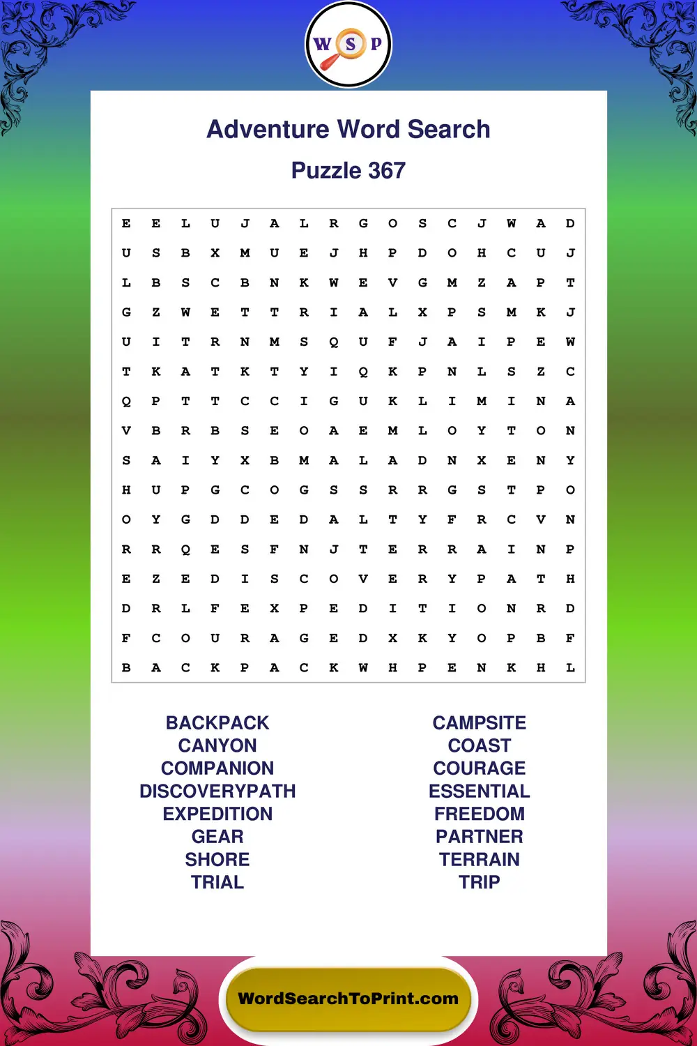 Adventure Word Search Puzzle 367