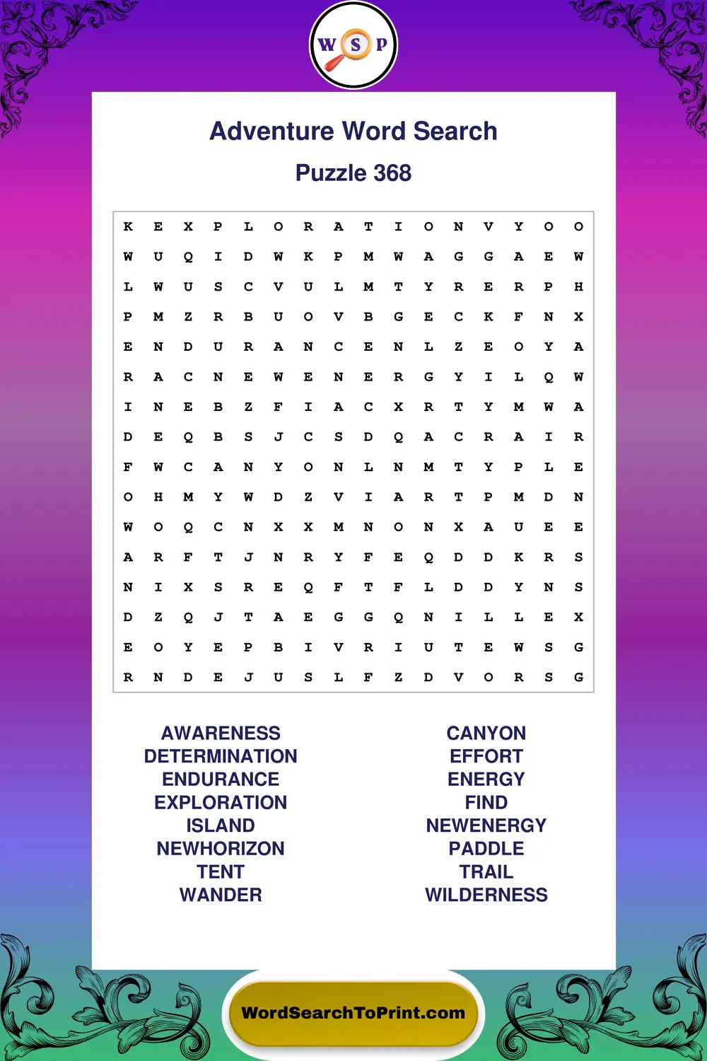 Adventure Word Search Puzzle 368