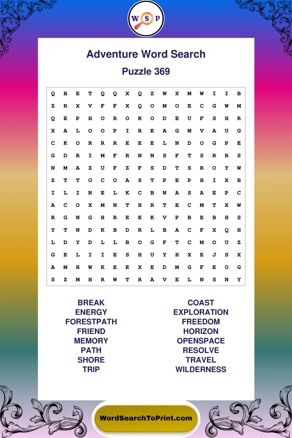 Adventure Word Search Puzzle 369