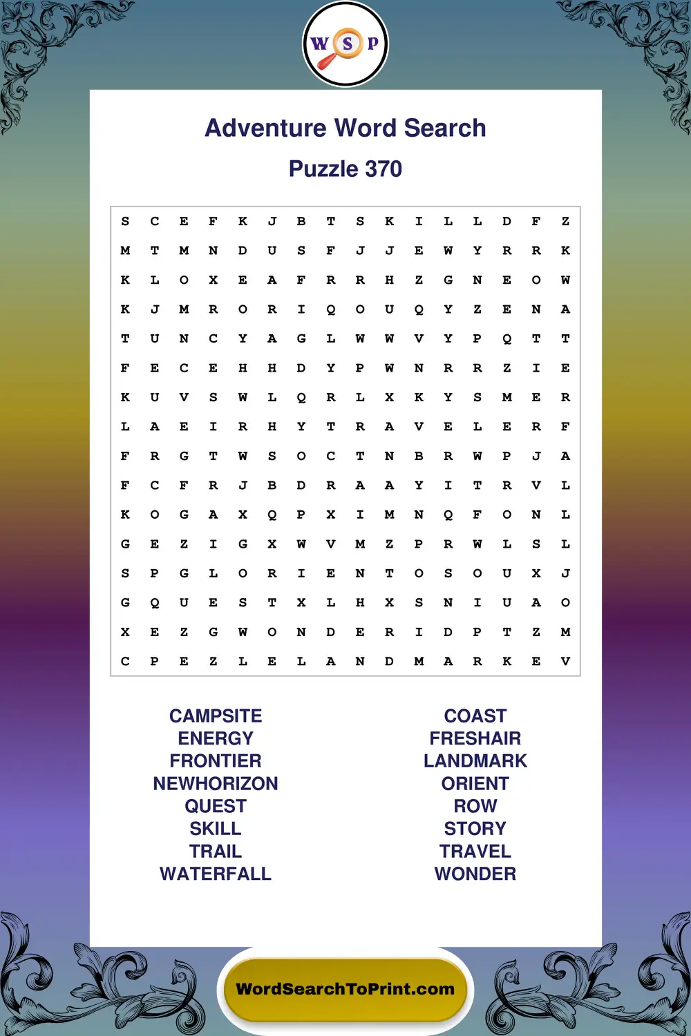 Adventure Word Search Puzzle 370