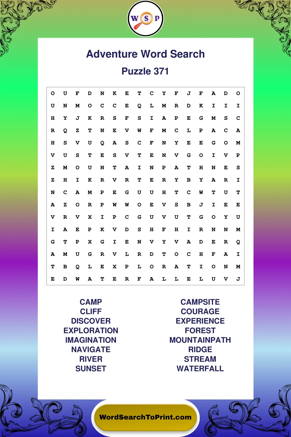Adventure Word Search Puzzle 371