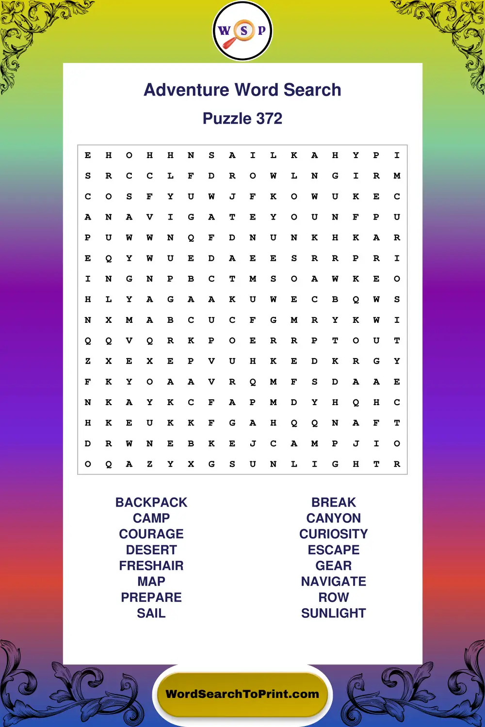 Adventure Word Search Puzzle 372