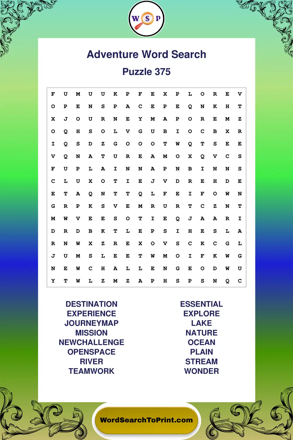 Adventure Word Search Puzzle 375