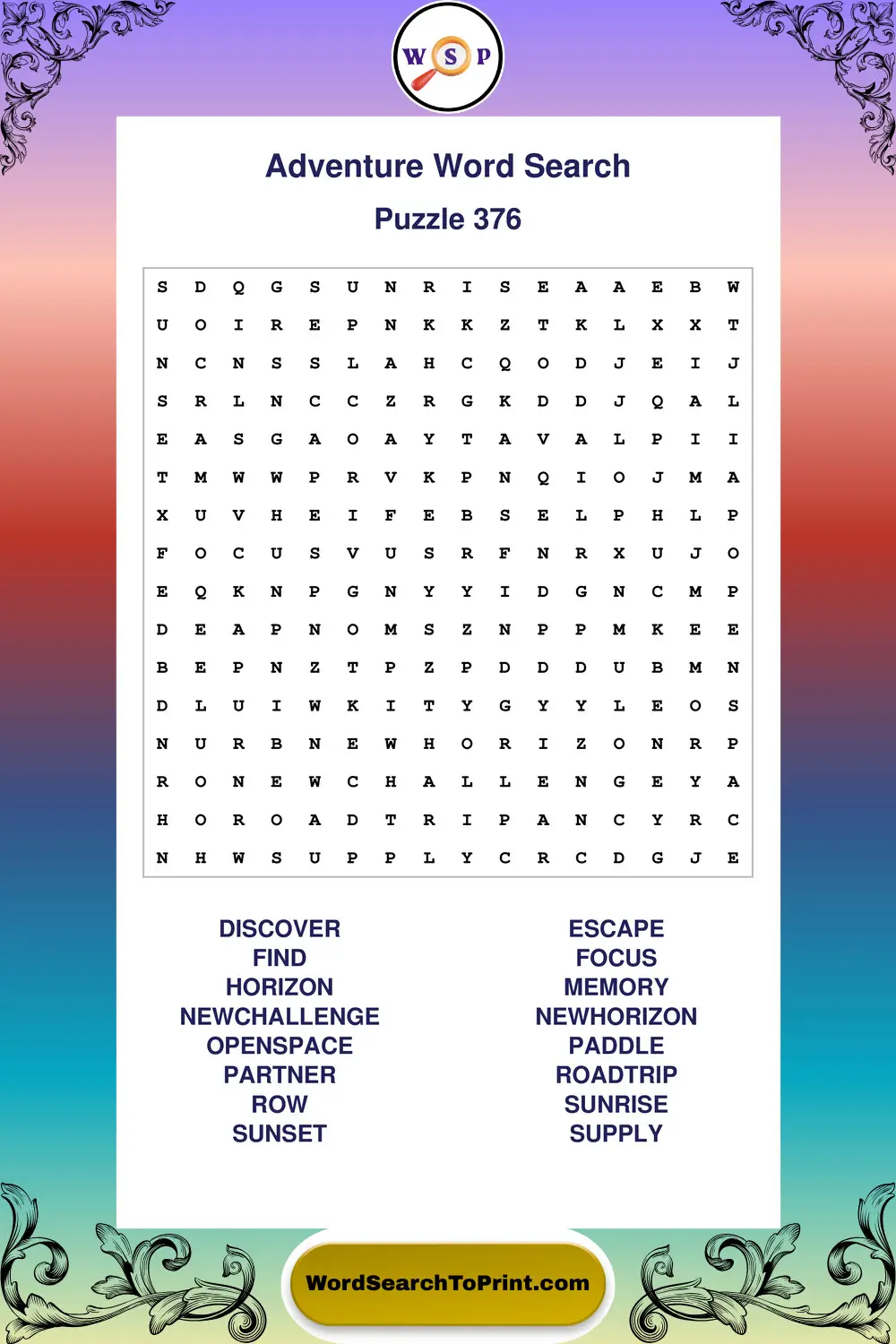 Adventure Word Search Puzzle 376