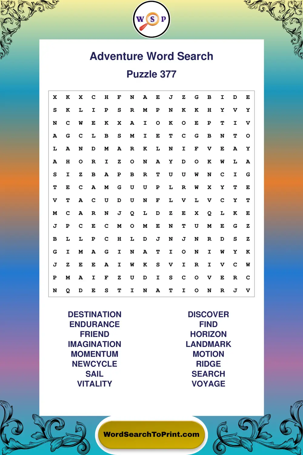 Adventure Word Search Puzzle 377