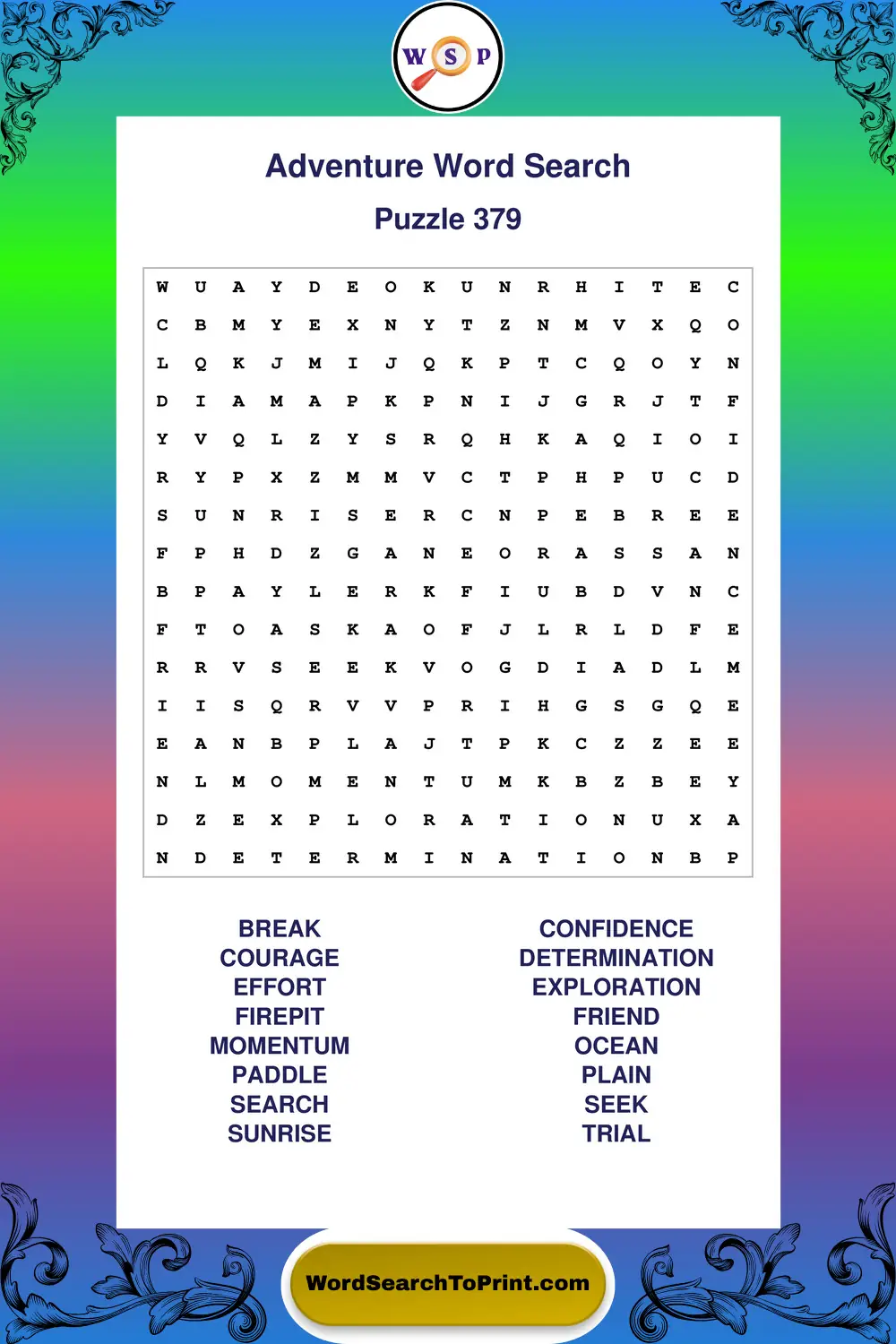 Adventure Word Search Puzzle 379