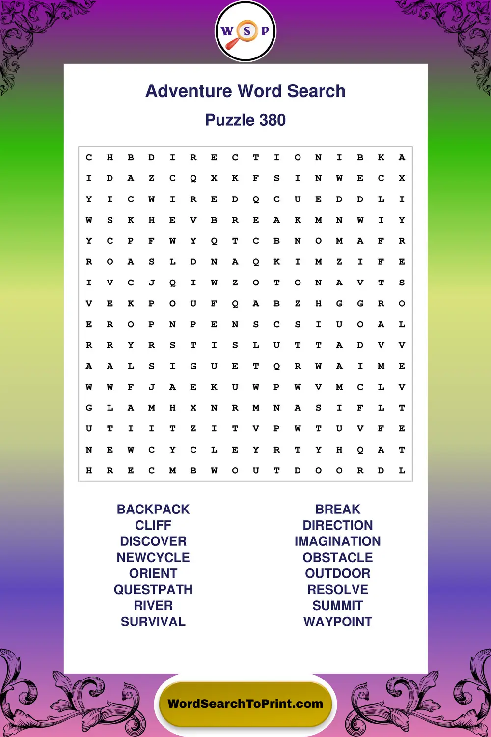Adventure Word Search Puzzle 380