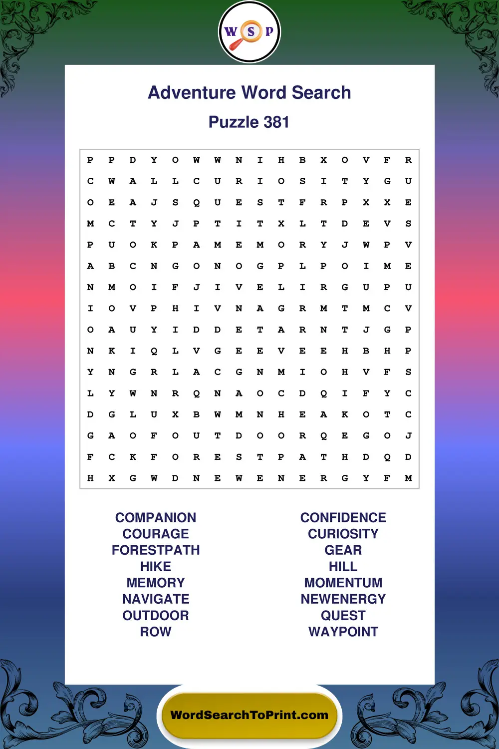 Adventure Word Search Puzzle 381