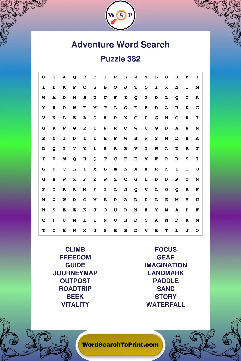 Adventure Word Search Puzzle 382