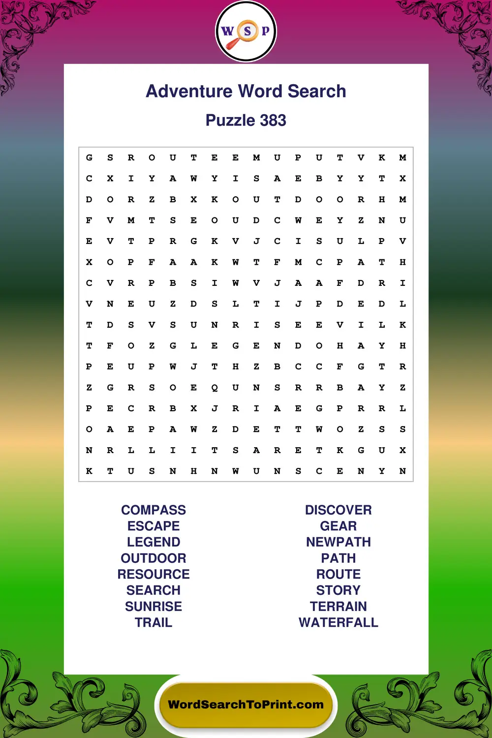 Adventure Word Search Puzzle 383