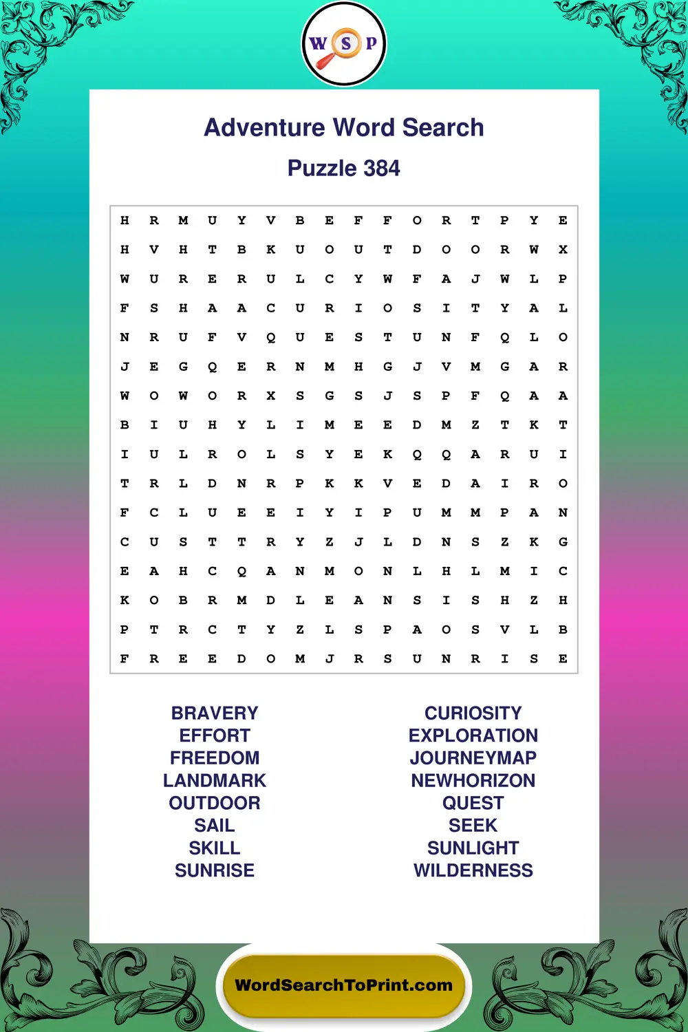 Adventure Word Search Puzzle 384