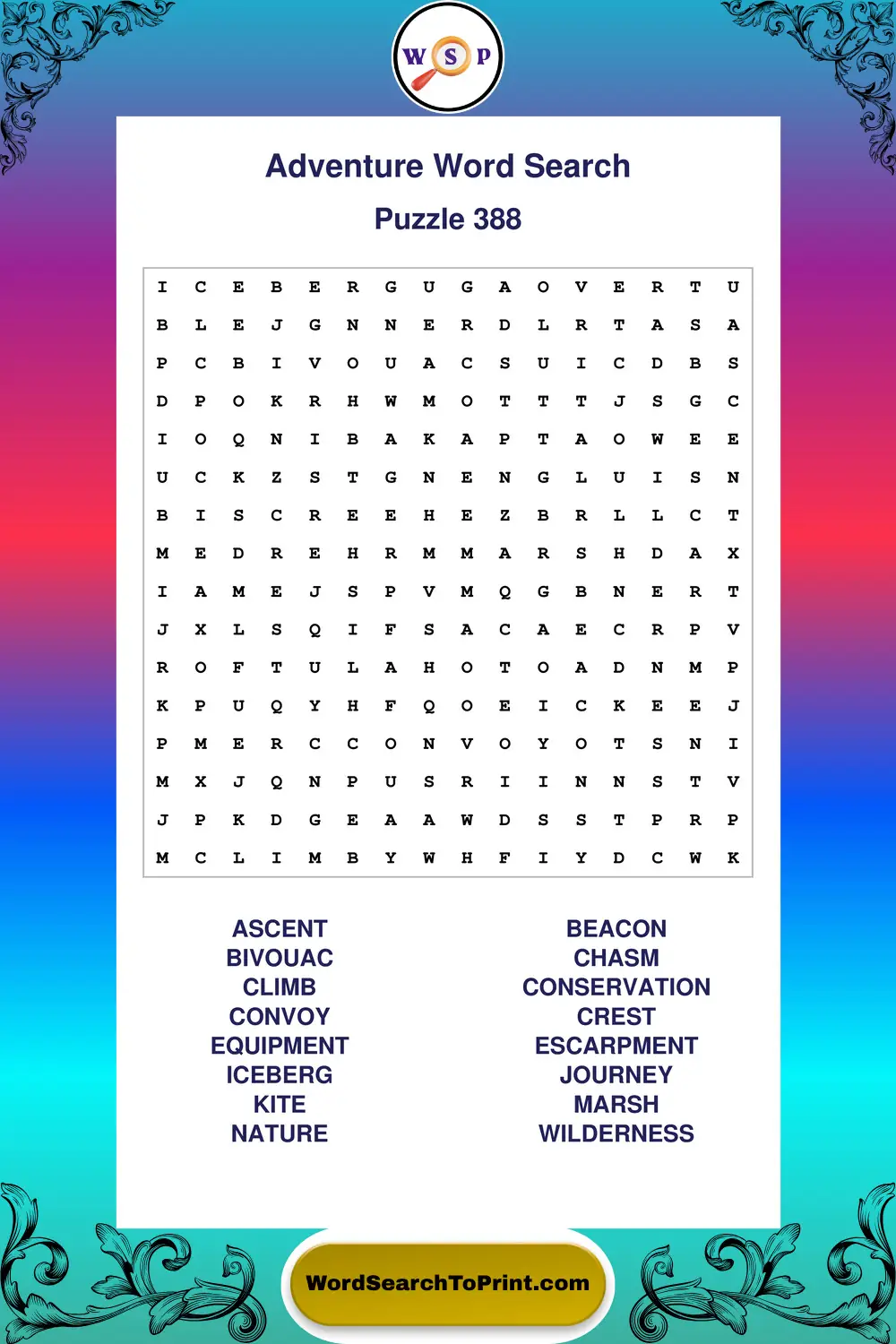 Adventure Word Search Puzzle 388