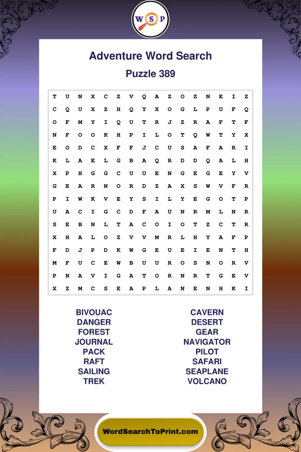 Adventure Word Search Puzzle 389