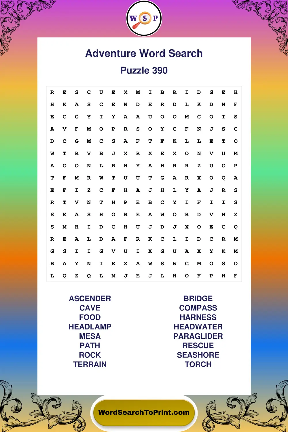 Adventure Word Search Puzzle 390