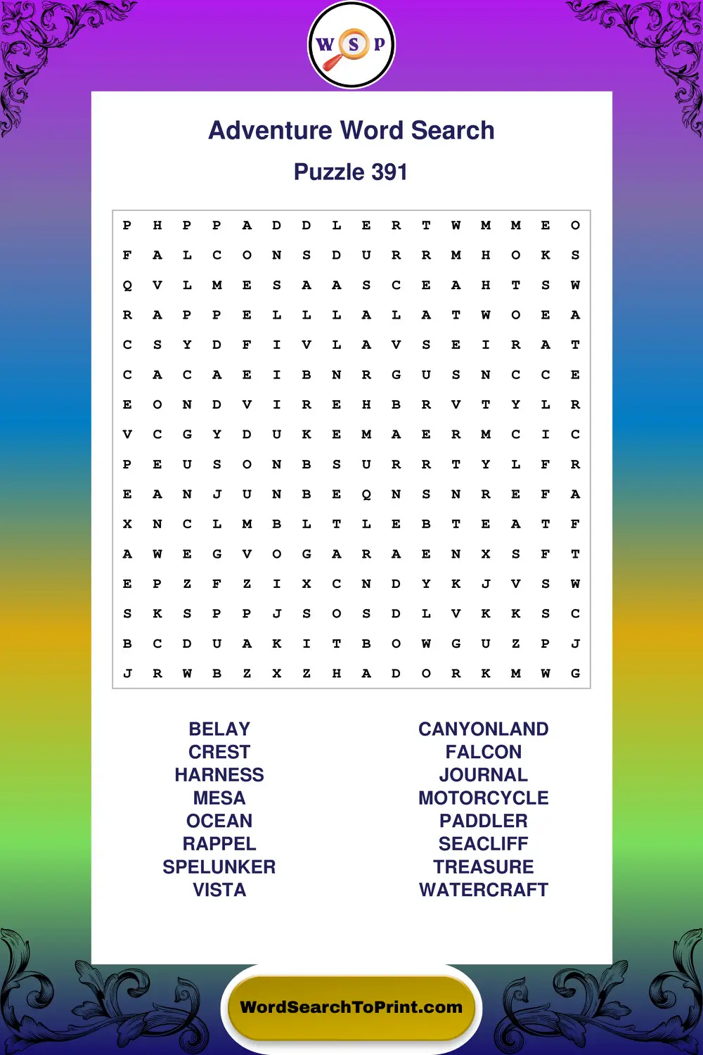Adventure Word Search Puzzle 391