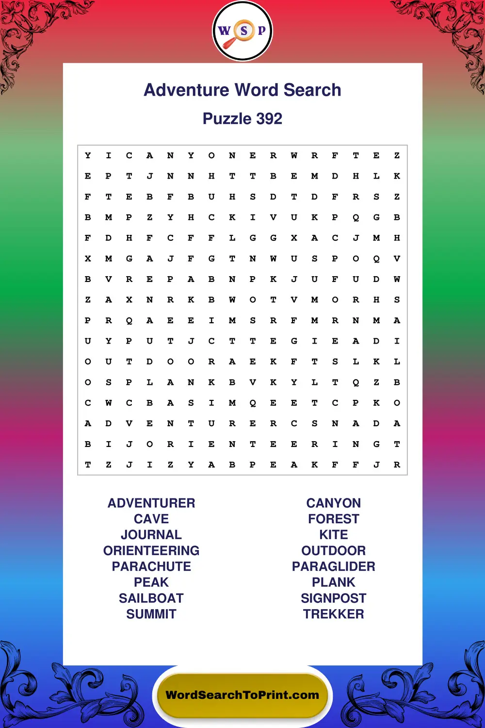 Adventure Word Search Puzzle 392