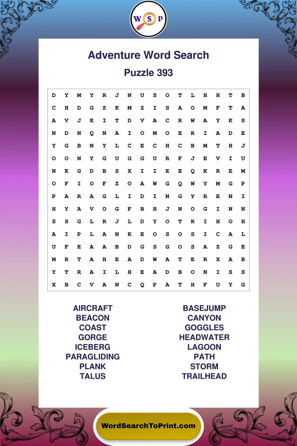 Adventure Word Search Puzzle 393