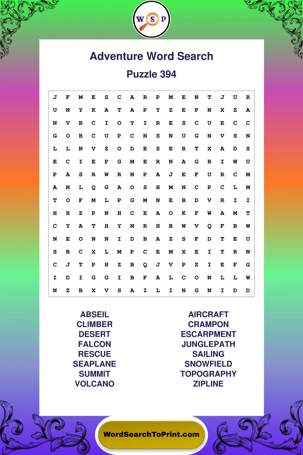 Adventure Word Search Puzzle 394