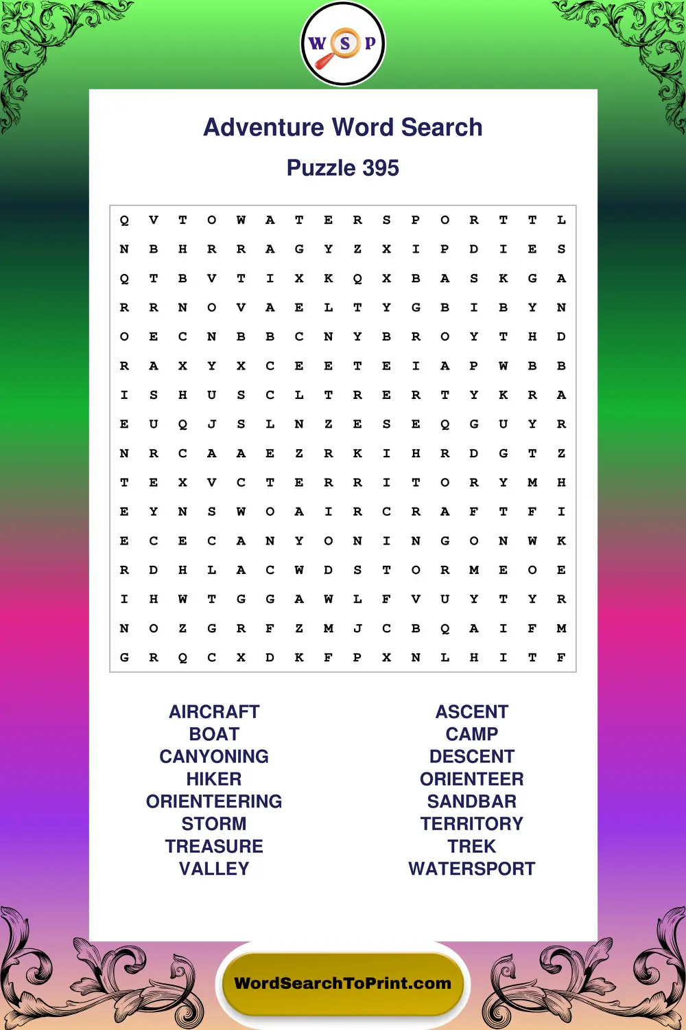Adventure Word Search Puzzle 395