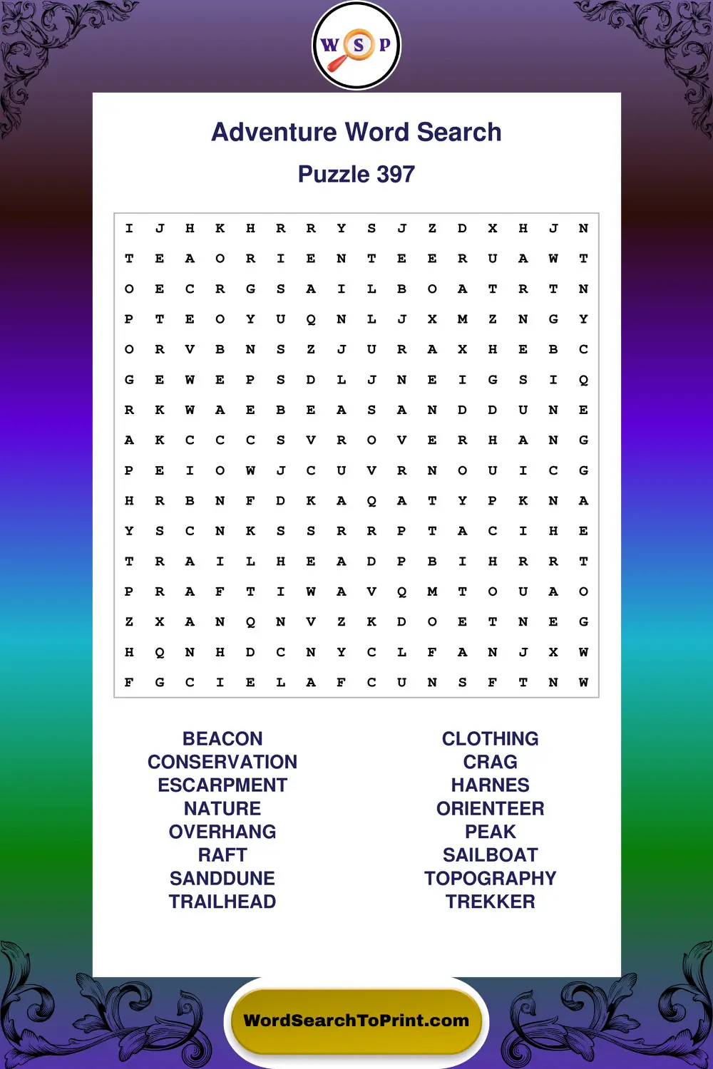 Adventure Word Search Puzzle 397