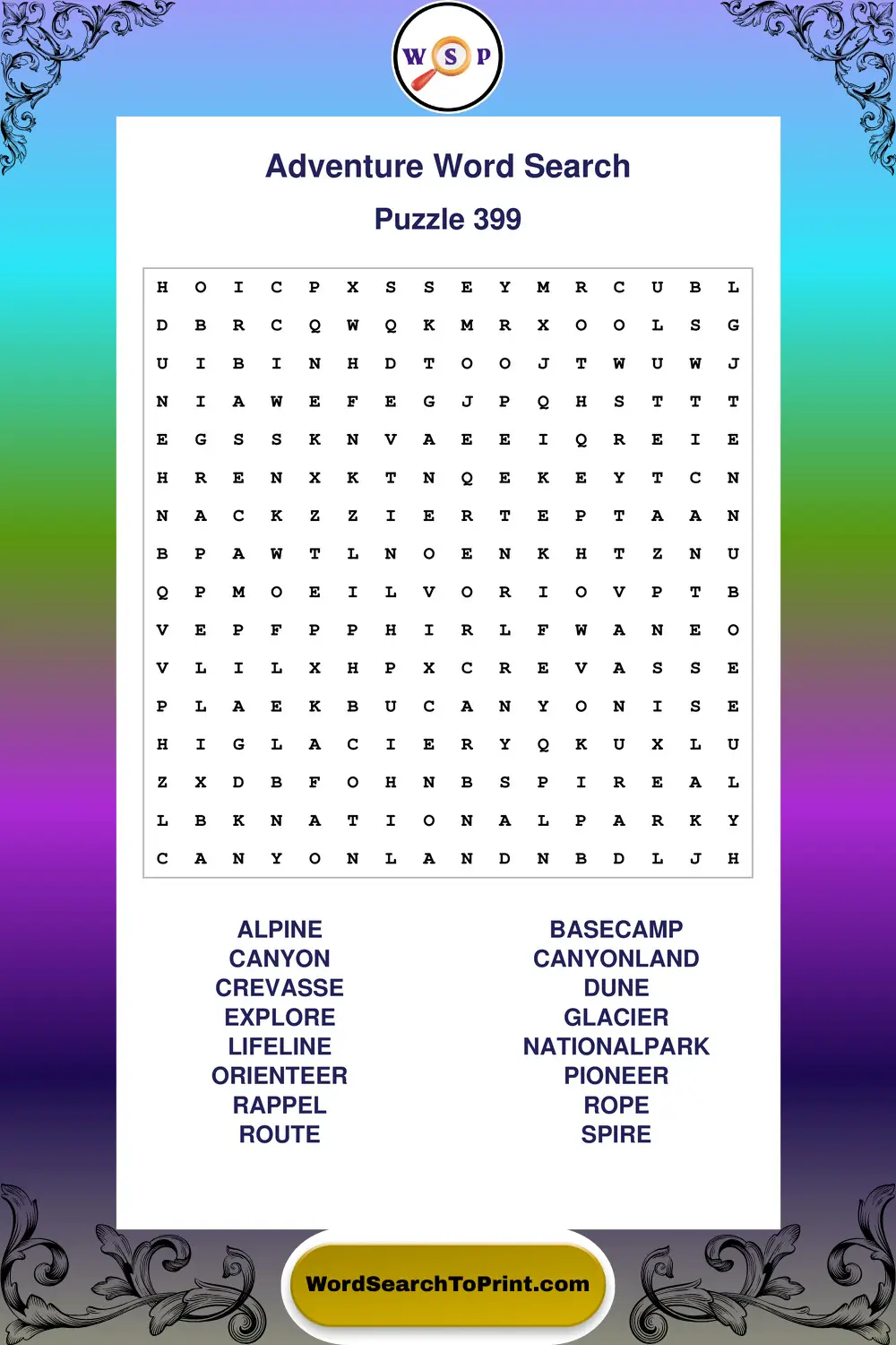 Adventure Word Search Puzzle 399
