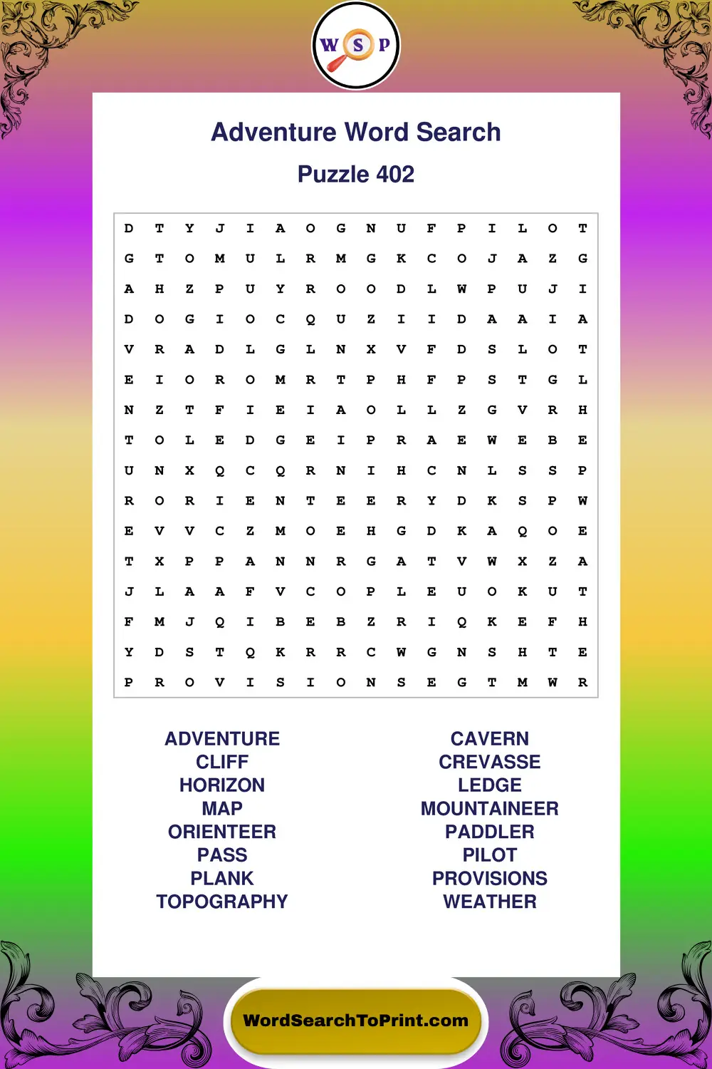 Adventure Word Search Puzzle 402