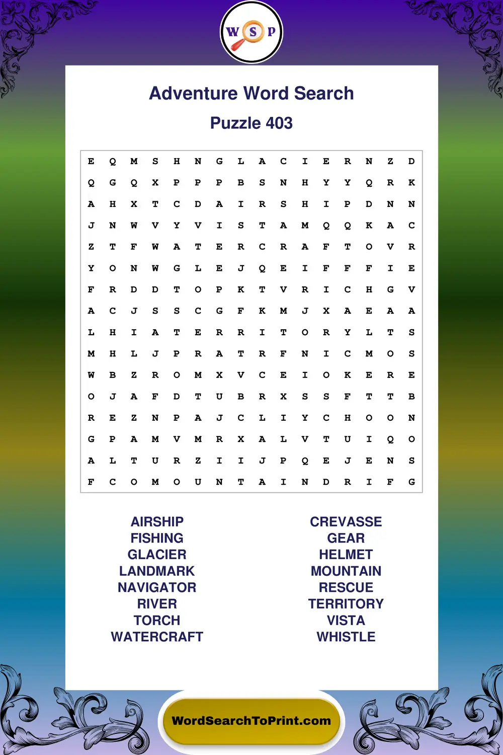 Adventure Word Search Puzzle 403