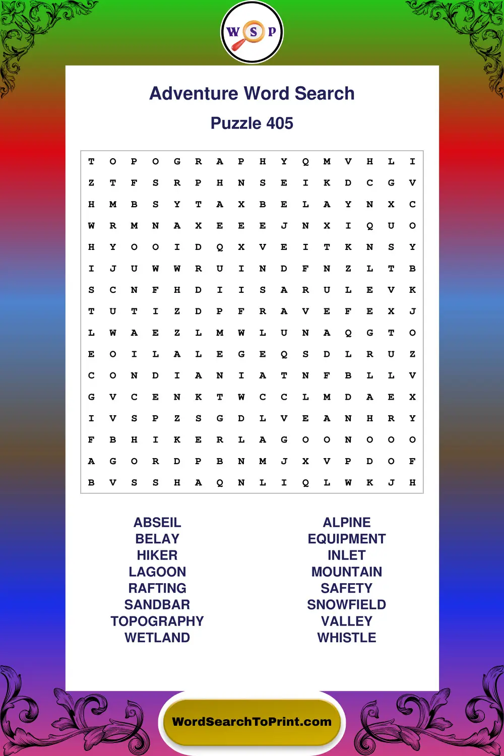 Adventure Word Search Puzzle 405