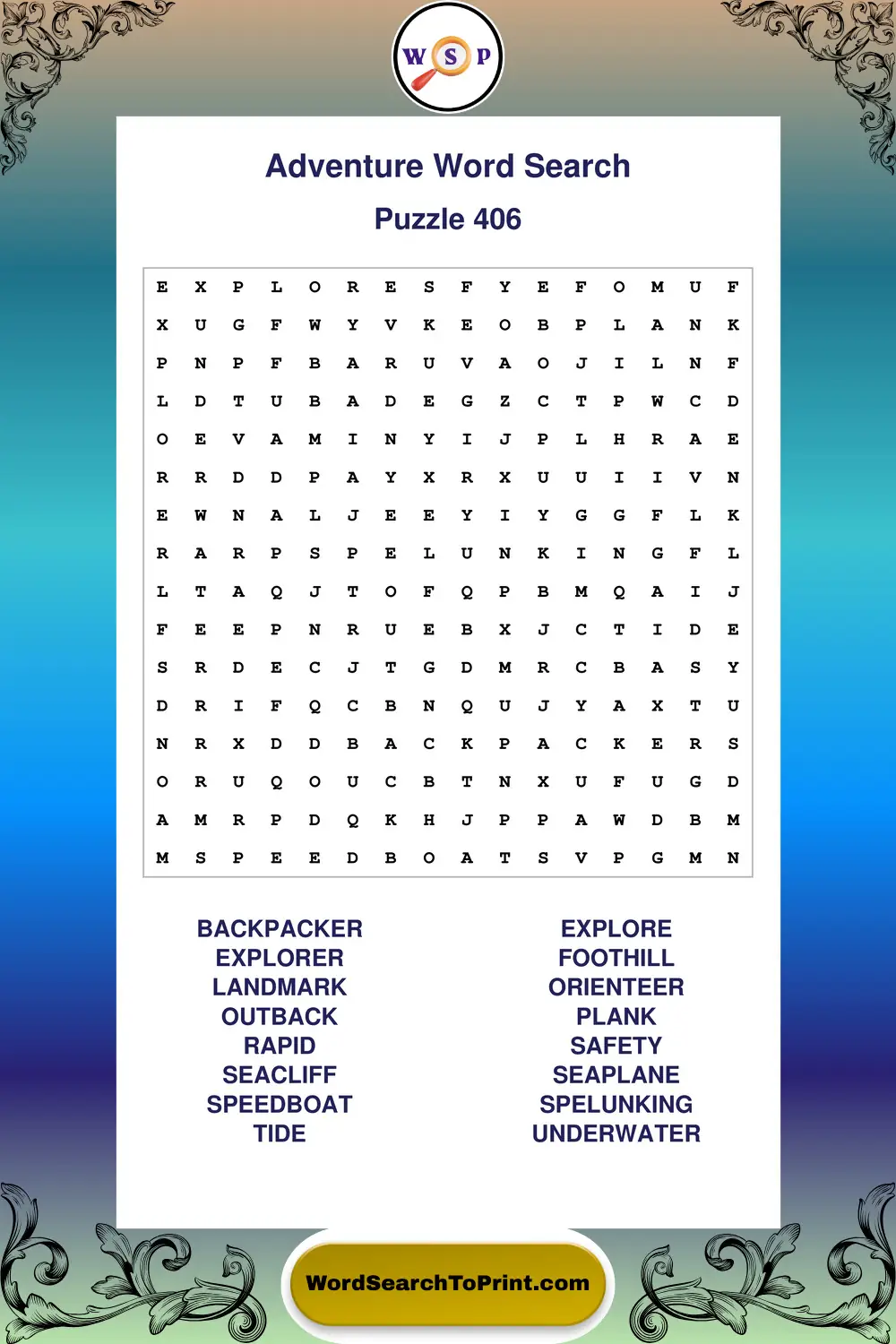 Adventure Word Search Puzzle 406