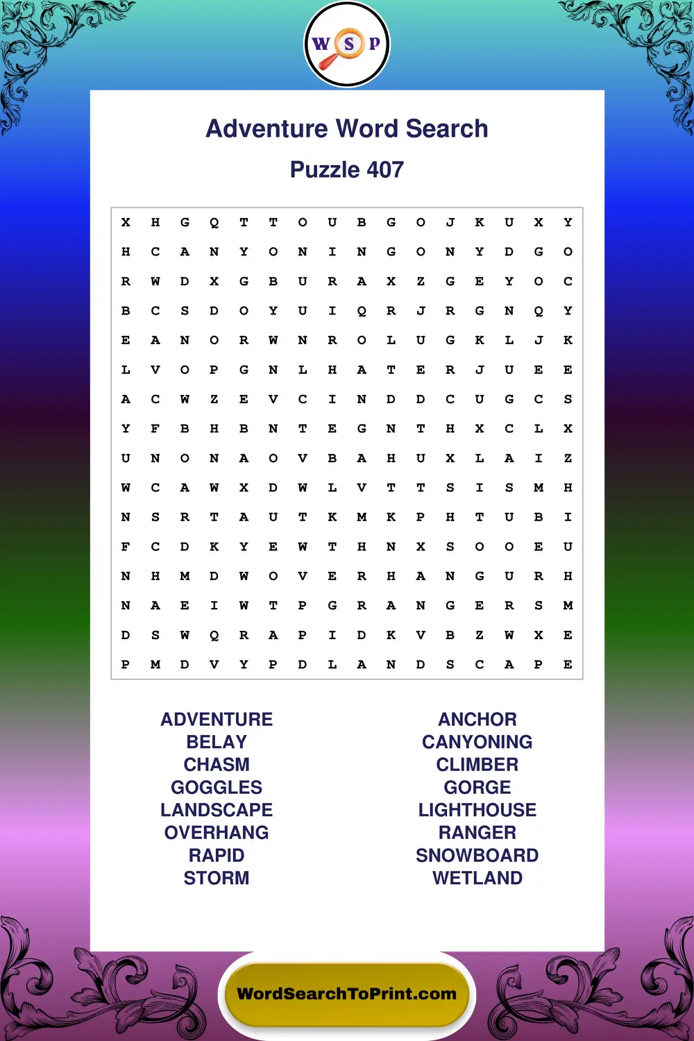 Adventure Word Search Puzzle 407