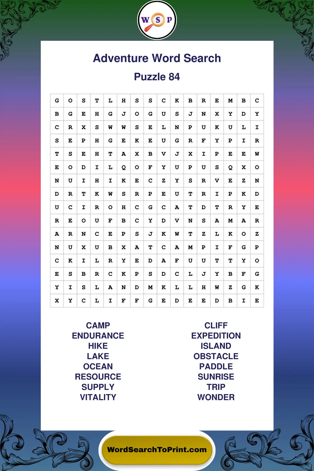 Adventure Word Search Puzzle 84