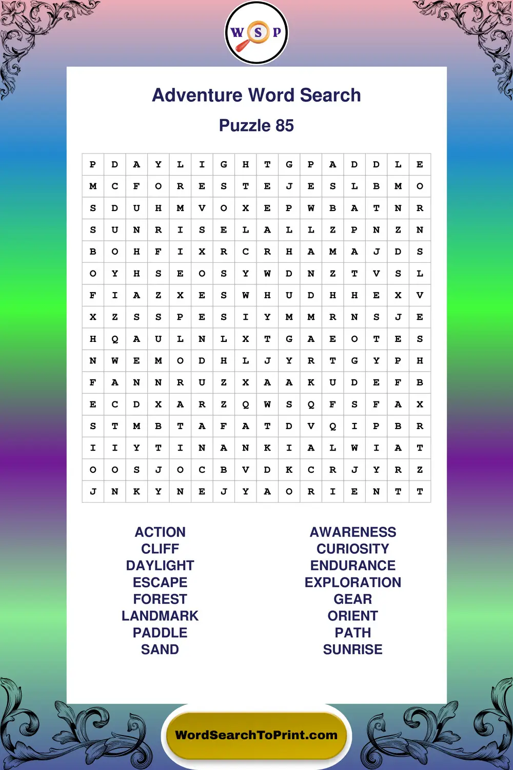 Adventure Word Search Puzzle 85