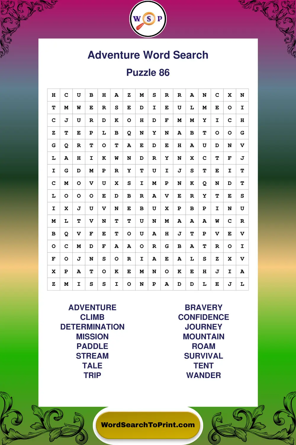 Adventure Word Search Puzzle 86