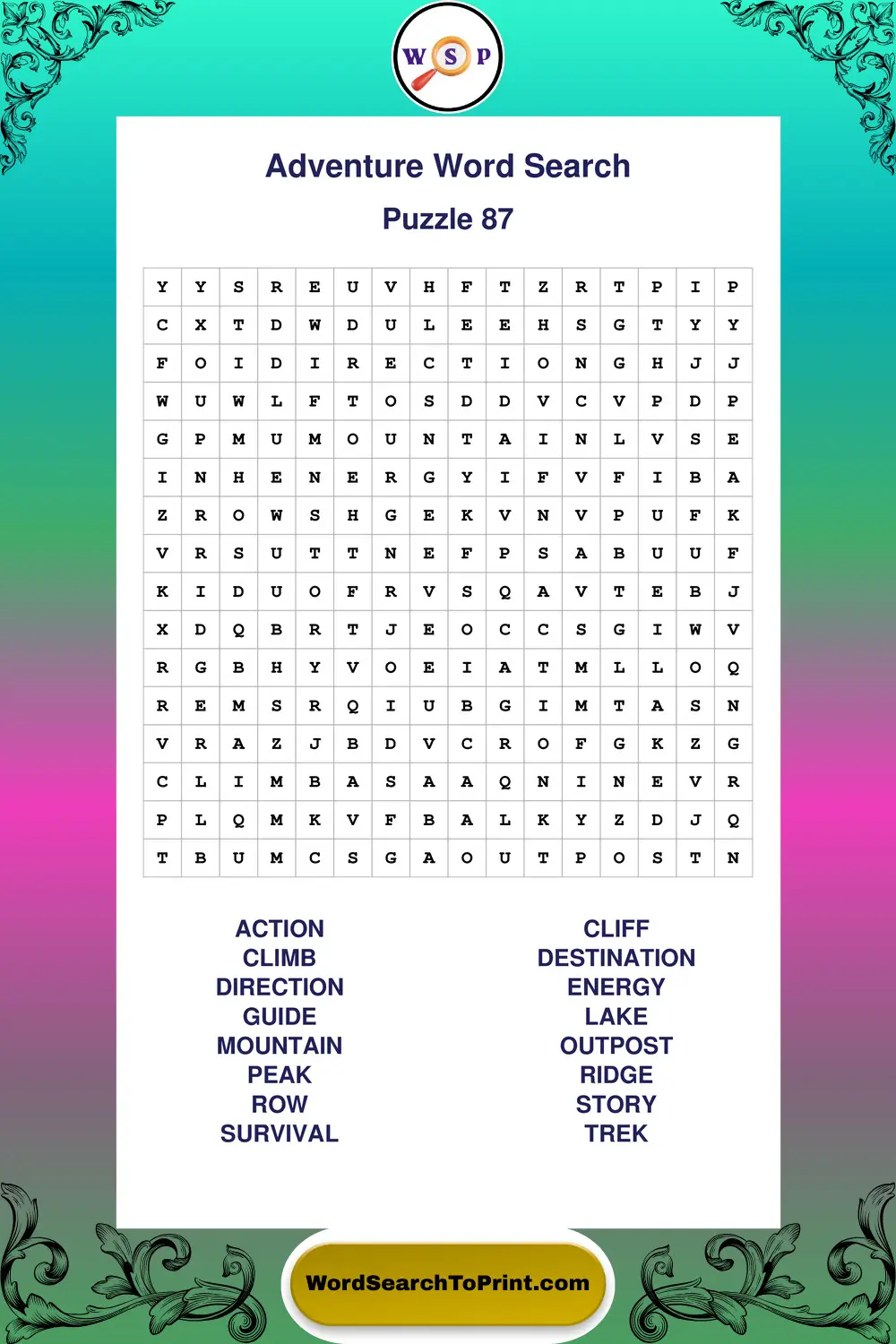 Adventure Word Search Puzzle 87