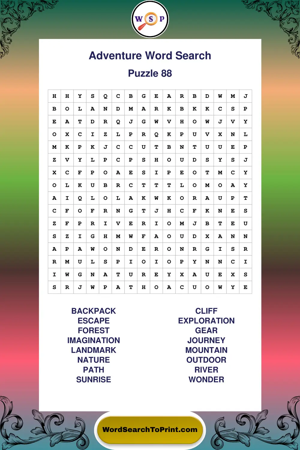 Adventure Word Search Puzzle 88