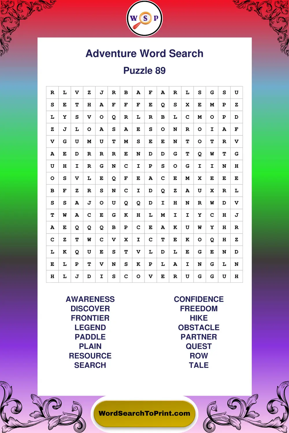 Adventure Word Search Puzzle 89
