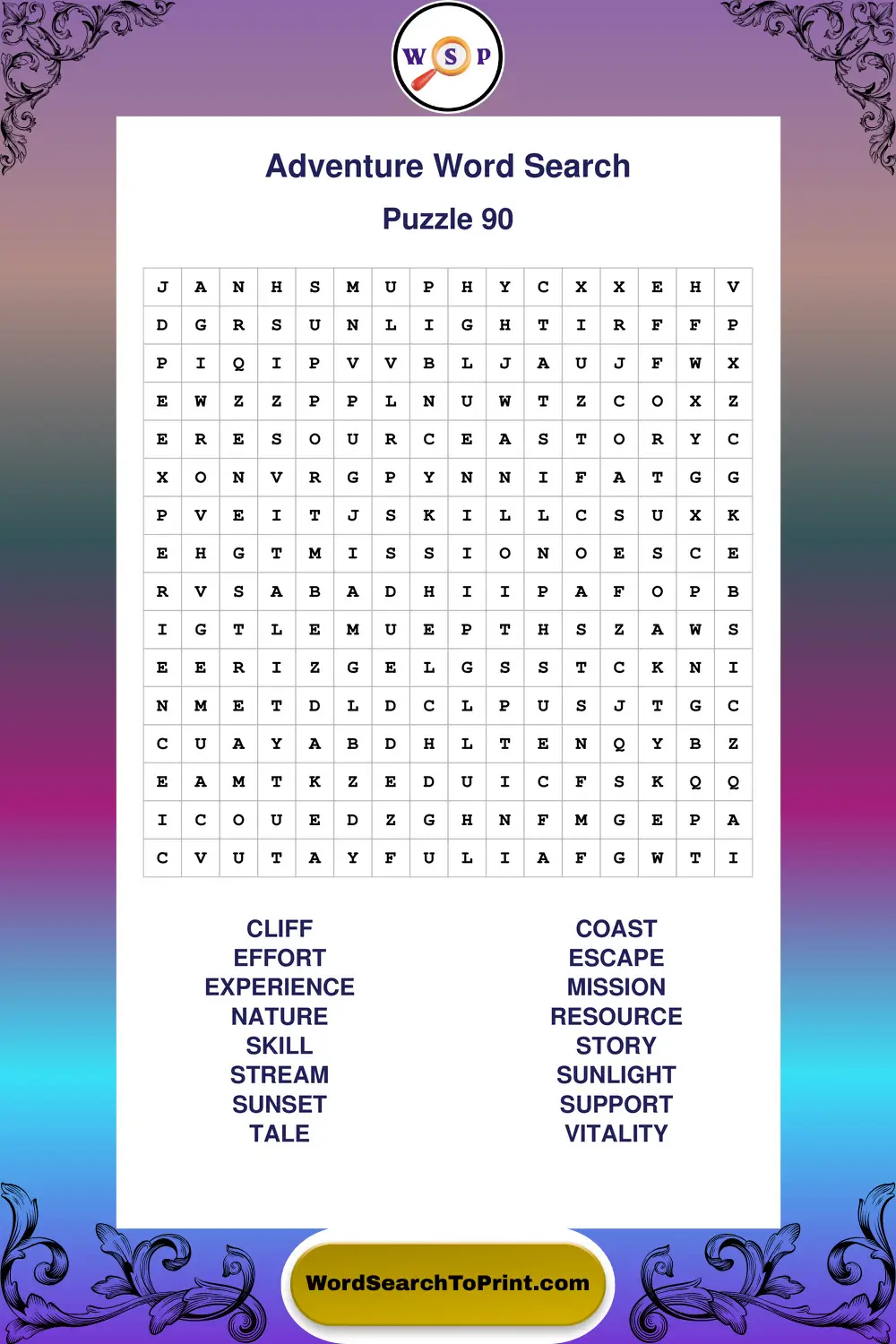 Adventure Word Search Puzzle 90