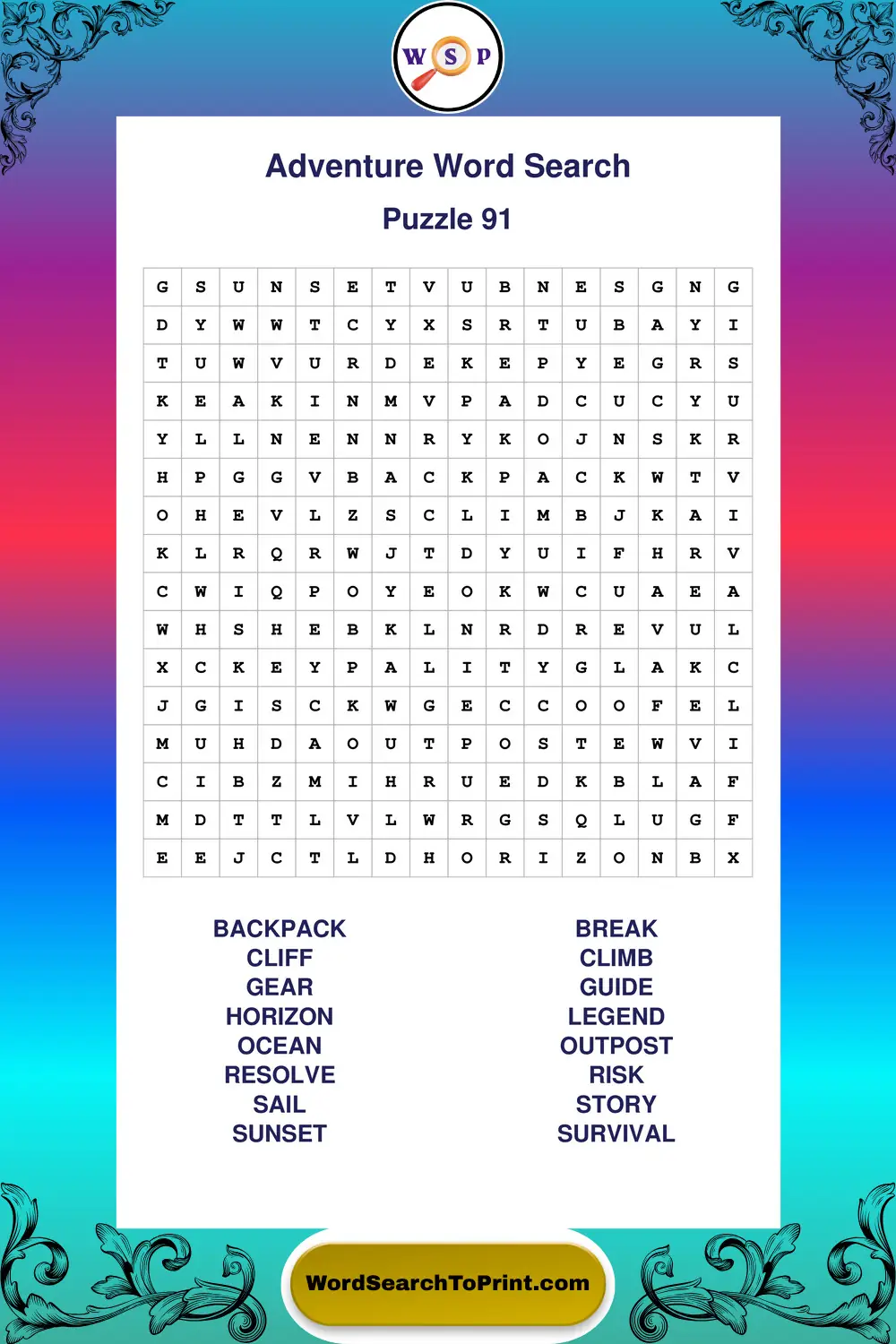 Adventure Word Search Puzzle 91
