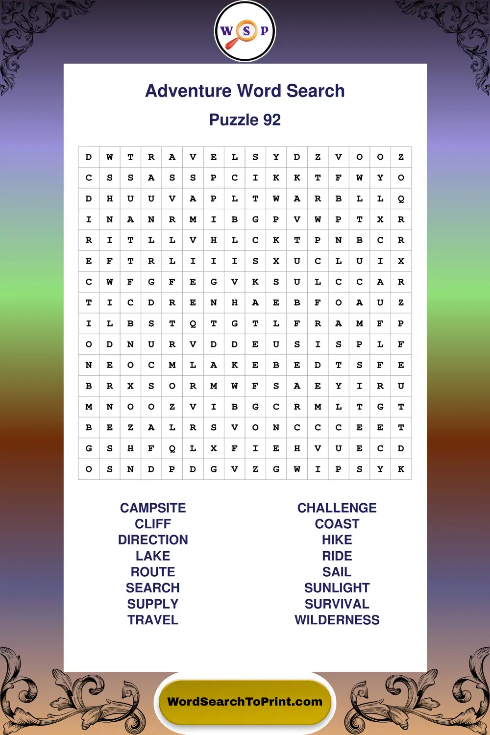 Adventure Word Search Puzzle 92