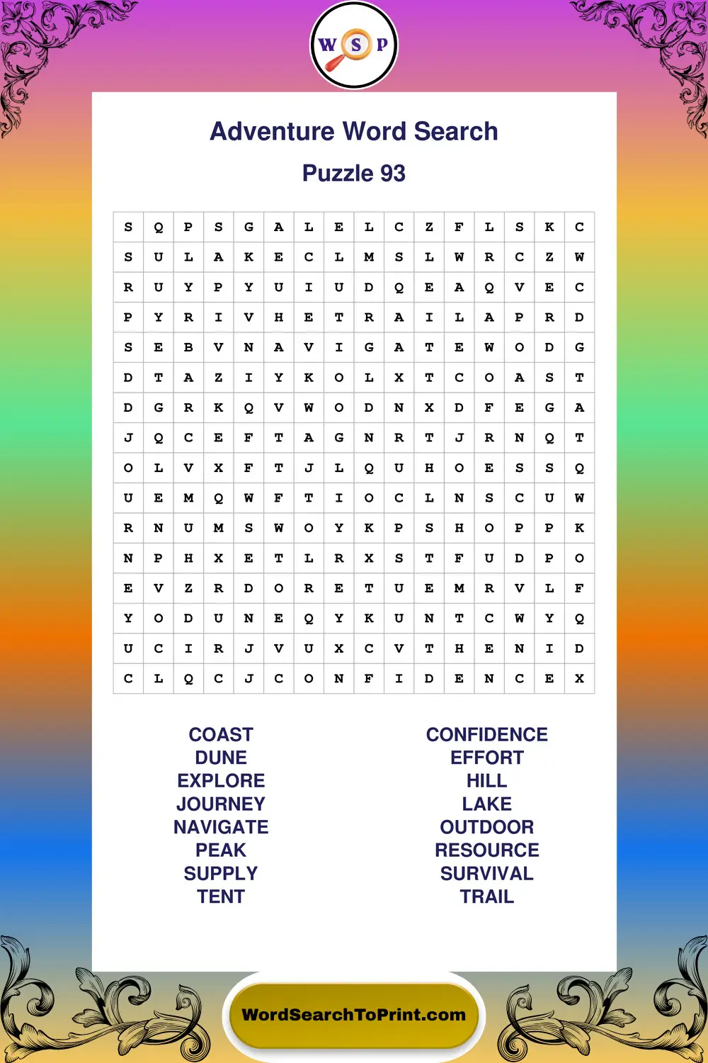 Adventure Word Search Puzzle 93