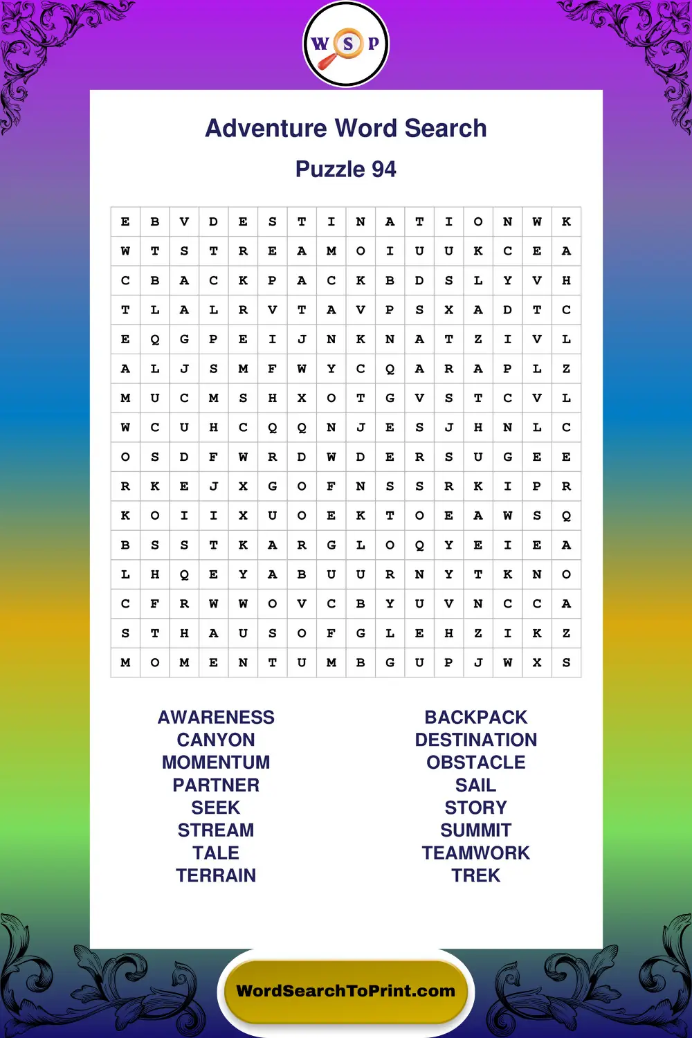 Adventure Word Search Puzzle 94