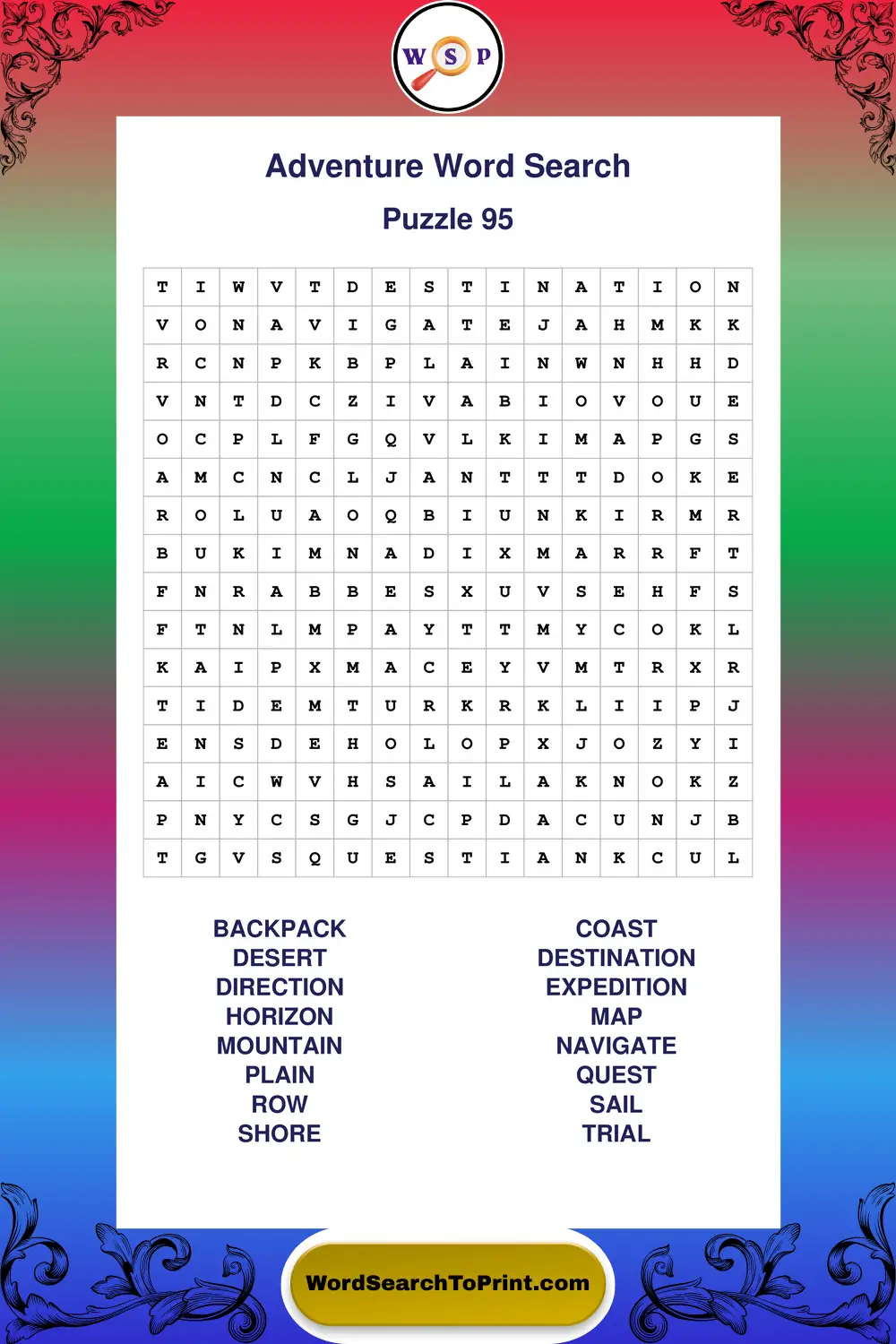 Adventure Word Search Puzzle 95
